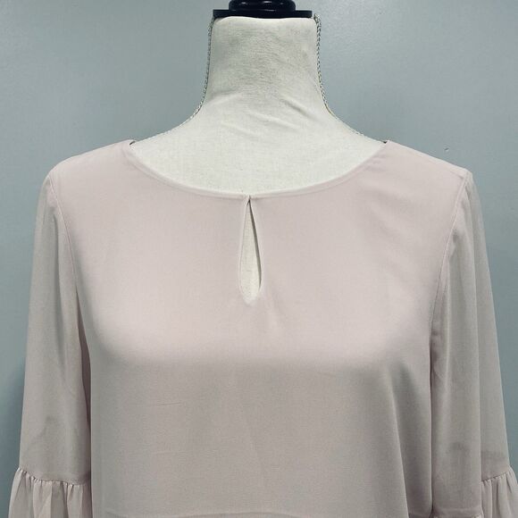 EXPRESS NWT M Women's Pink Sheer Chiffon Blouse Round Neck Balloon Sleeve Office - Picture 9 of 16